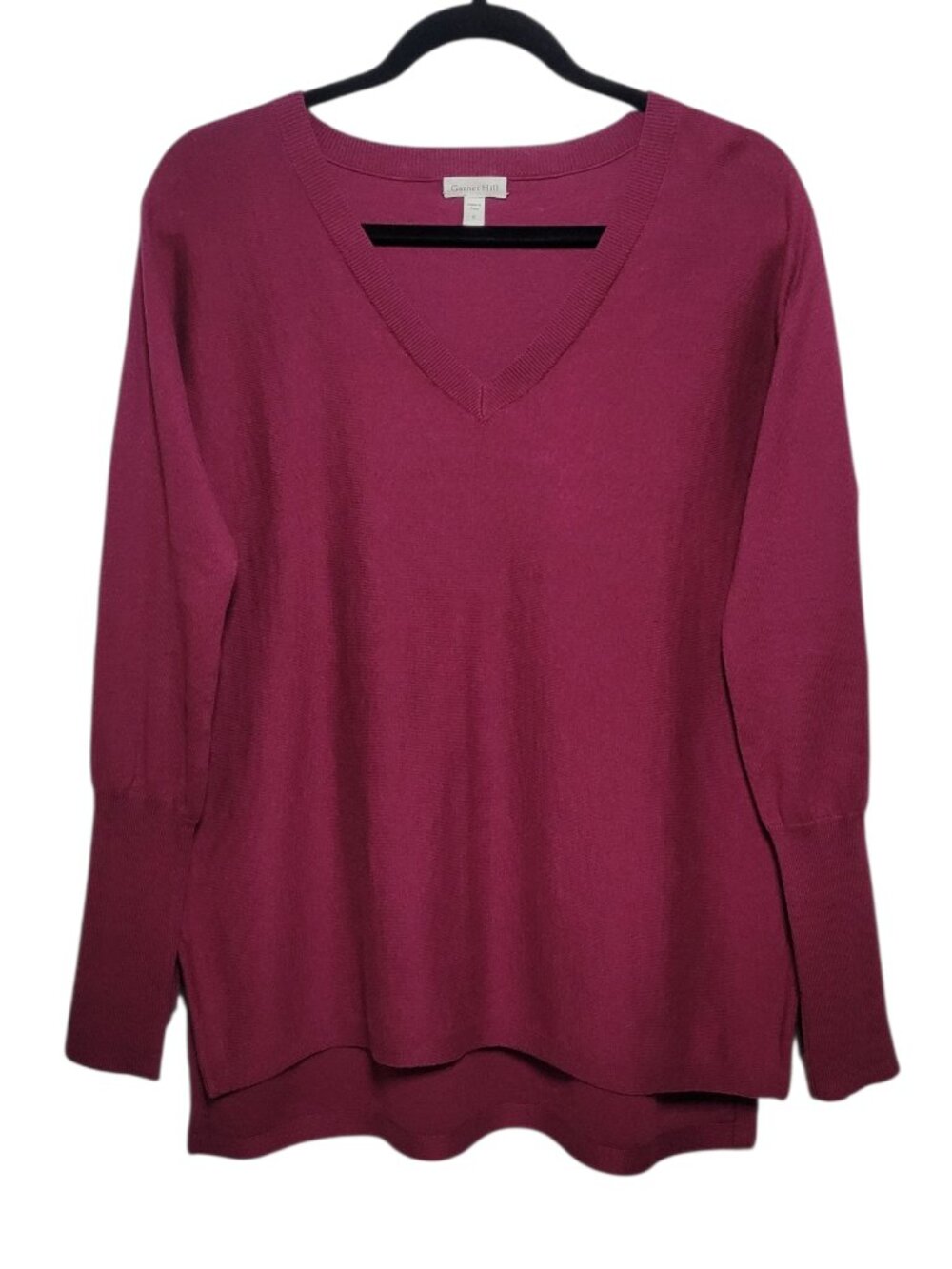 Garnet Hill Organic Cotton V-Neck Sweater Magenta Small Quiet Luxury - Picture 1 of 9